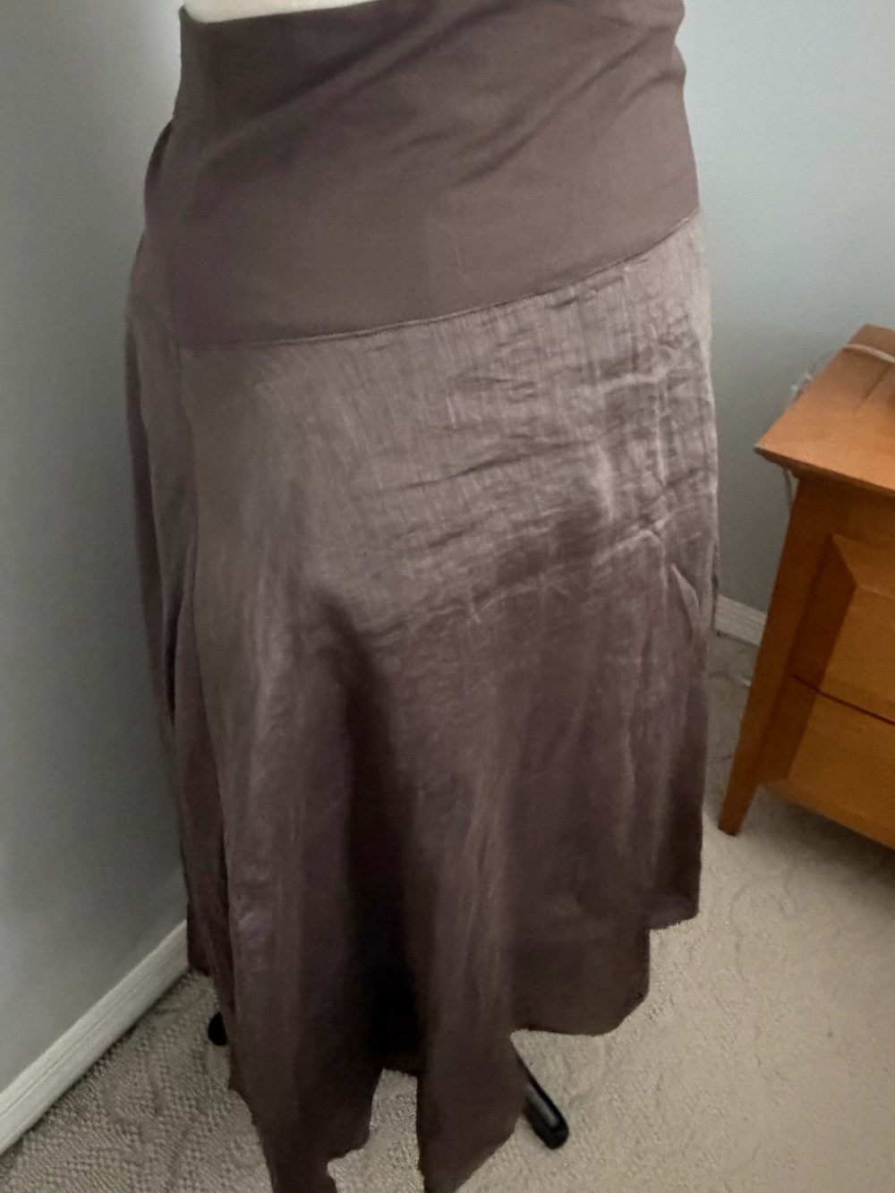 Eileen Fisher Dark Brown High-Low linen Satin Skirt - Picture 6 of 16